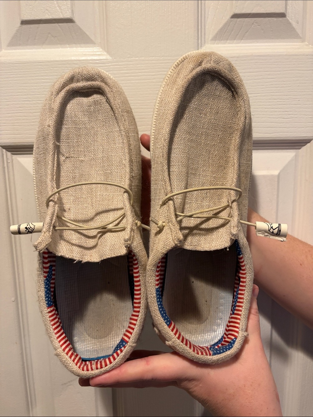 Casual American Flag insole Slip-On Loafers for Men - Natural